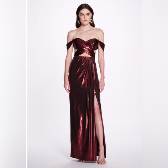 MARCHESA***Off-Shoulder Red Slit Gown***US 6 $795 - Picture 1 of 5